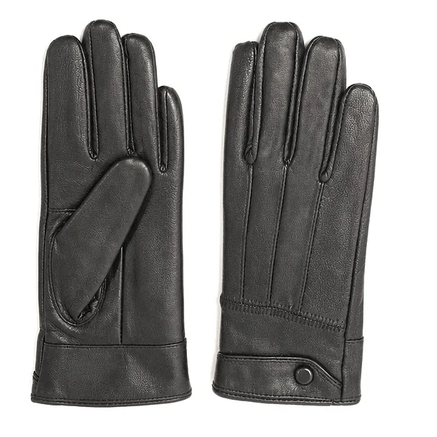 black women’s leather gloves with cuff strap and snap-button detail