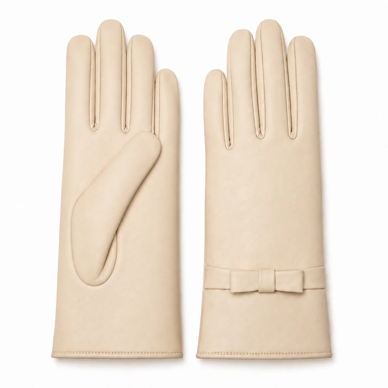 women’s leather gloves with bow detail in cream