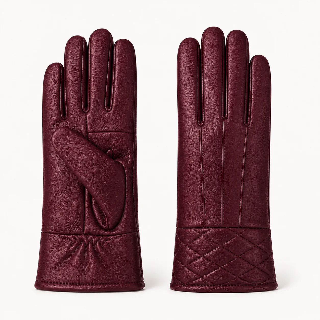 Women’s Reclaimed Leather Dress Gloves with Diamond-Quilted Cuff