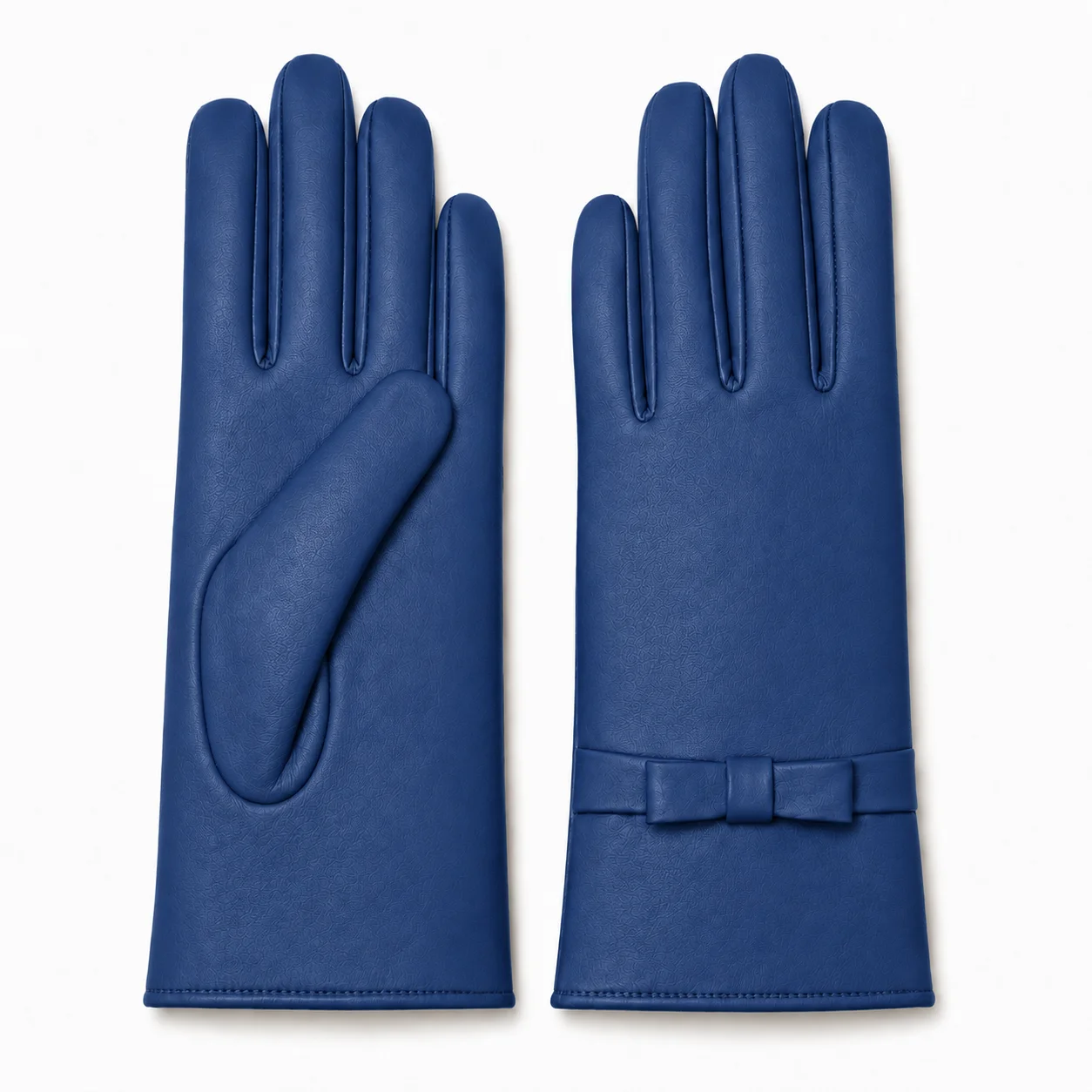 women’s leather gloves with bow detail in classic blue.