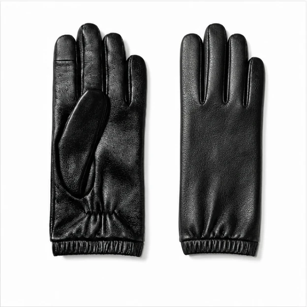 black women’s leather gloves with short knitted cuff