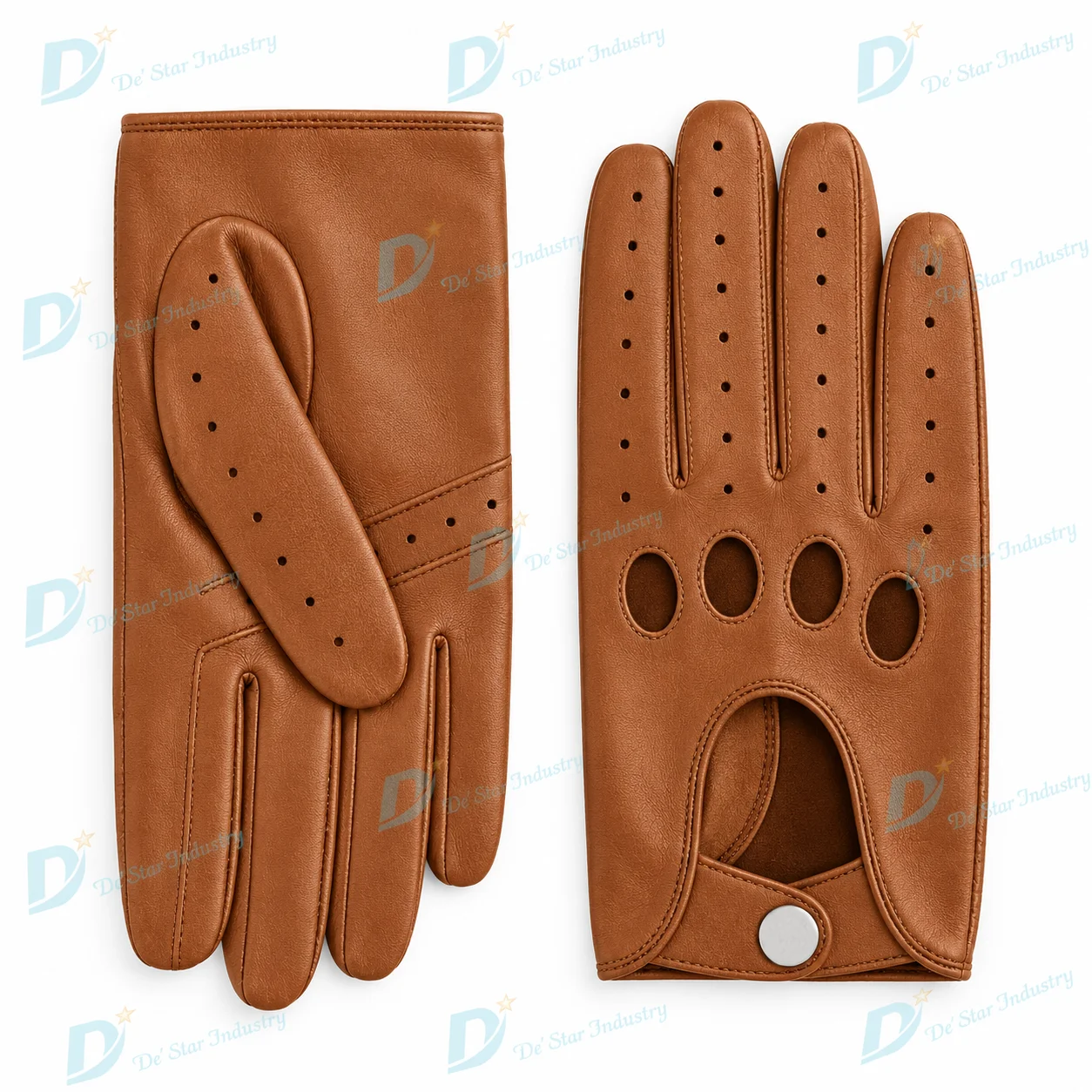 Tan unlined lambskin leather driving gloves for men, private-label manufacturing by De Star Industry